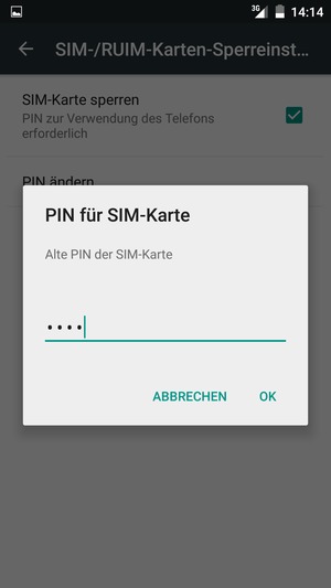 Geben Sie Ihre Alte PIN der SIM-Karte ein und wählen Sie OK