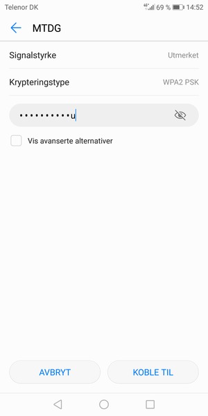 Skriv inn Wi-Fi-passord og velg KOBLE TIL