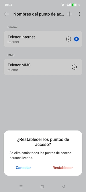 Seleccione Restablecer