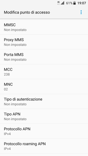 Scorri verso il basso e inserisci le informazioni di internet
