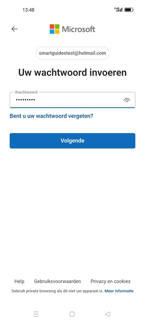 Voer uw wachtwoord in en selecteer Volgende