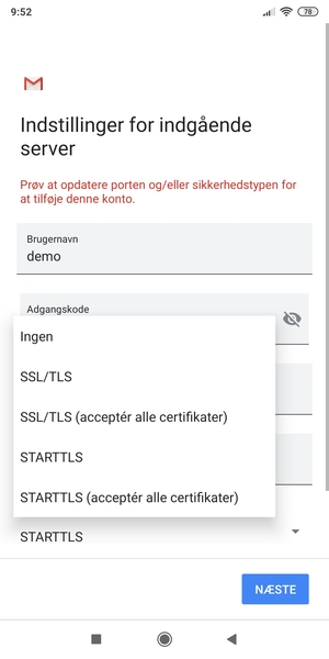 Vælg Ingen og vælg NÆSTE