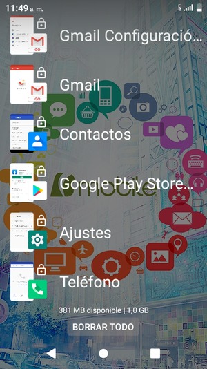 Seleccione BORRAR TODO para cerrar todas las aplicaciones en ejecución