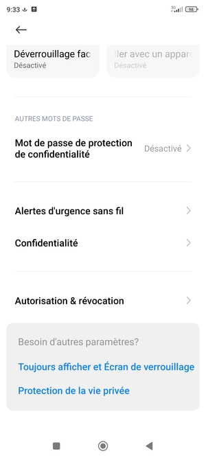Faites défiler et sélectionnez Confidentialité