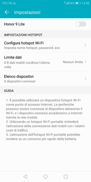 Seleziona Configura hotspot Wi-Fi