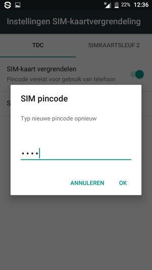 Bevestig uw nieuwe SIM pincode en selecteer OK