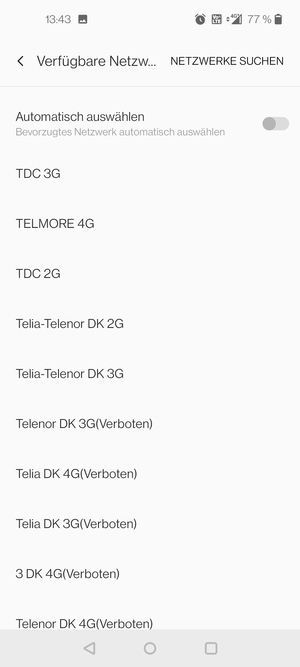 Wählen Sie einen Netzbetreiber von der Liste
