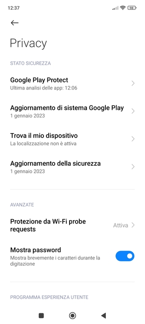 Seleziona Aggiornamento della sicurezza