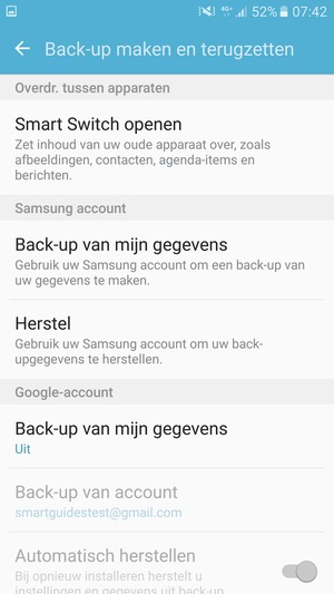 Selecteer Back-up van mijn gegevens