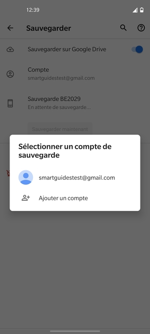Sélectionnez votre compte de sauvegarde
