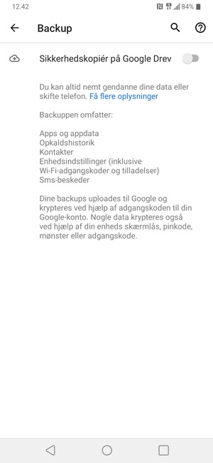 Aktiver Sikkerhedskopiér på Google Drev