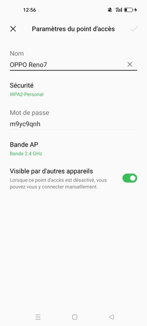 Saisissez un mot de passe de hotspot Wi-Fi d'au moins 8 caractères et sélectionnez OK