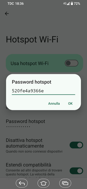 Inserisci una password dell'hotspot Wi-Fi di almeno 8 caratteri e seleziona OK