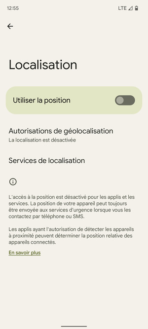 Désactiver le Utiliser la position