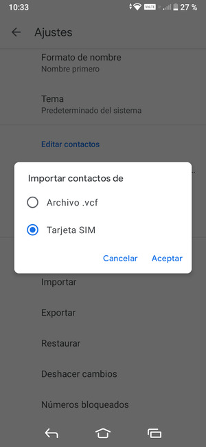 Seleccione Tarjeta SIM y Aceptar