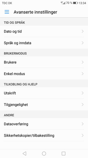 Bla til og velg Sikkerhetskopier/tilbakestilling