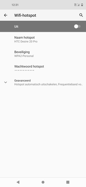 Selecteer Wachtwoord hotspot