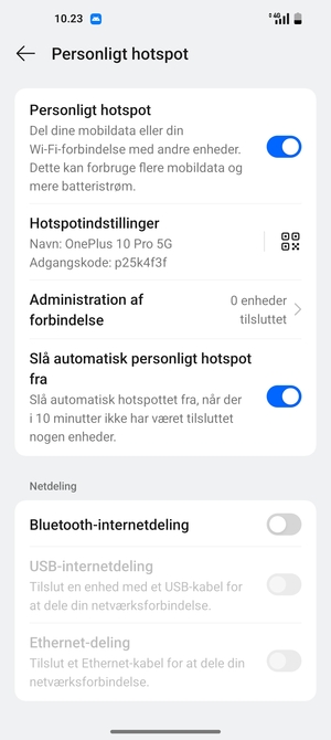 Din telefon er nu sat op til brug som modem