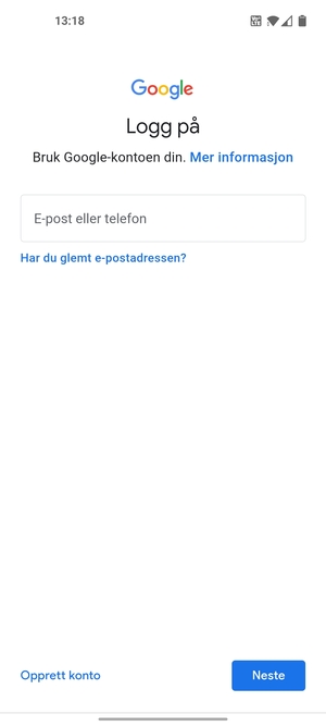 Skriv inn din Gmail-adresse og velg Neste