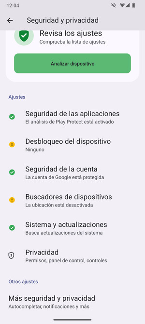 Para cambiar el PIN de la tarjeta SIM, vaya al menú Seguridad y privacidad y desplácese y seleccione Más seguridad y privacidad