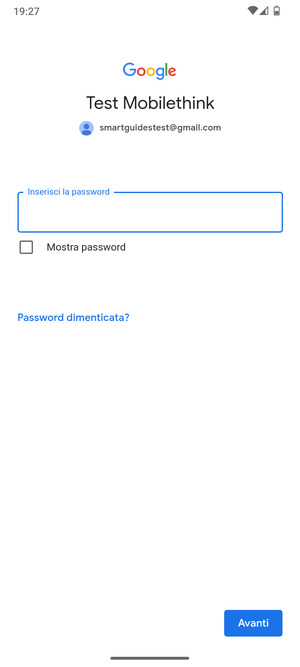 Inserisci la tua password e seleziona Avanti