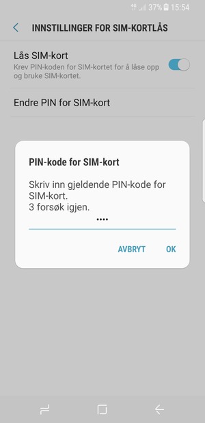 Skriv inn Gjeldende PIN-kode for SIM-kort og velg OK