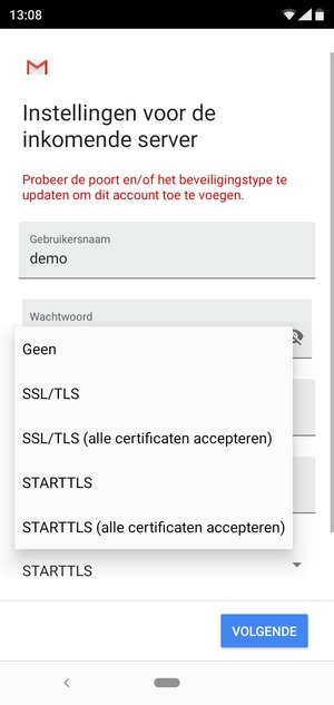 Selecteer Geen en VOLGENDE