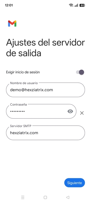 Introduzca la dirección de servidor saliente y seleccione Siguiente