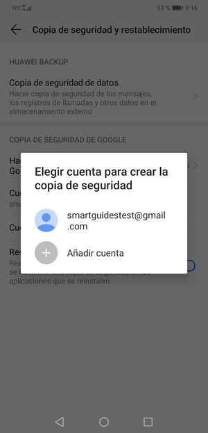 Seleccione su cuenta de copia de seguridad