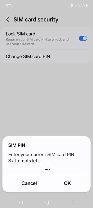 Enter your Current SIM card PIN and select OK