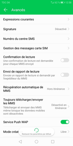 Sélectionnez Numéro du centre SMS