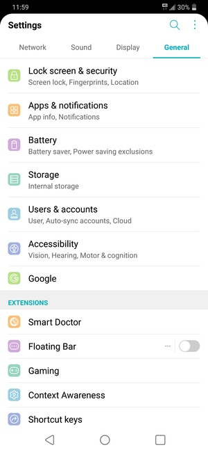 Return to the General menu and select Users & accounts