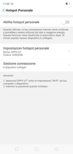 Attiva Abilita hotspot personale