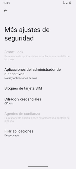 Seleccione Bloqueo de tarjeta SIM