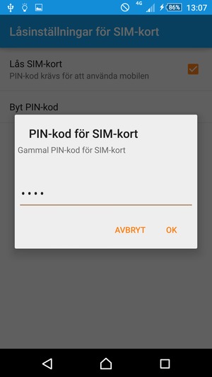 Ange din Gamla PIN-kod för SIM-kort och välj OK