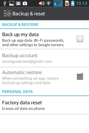 Check the Back up my data checkbox