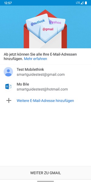 Wählen Sie WEITER ZU GMAIL