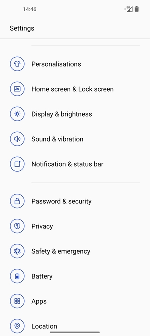 Scroll to and select Password & security