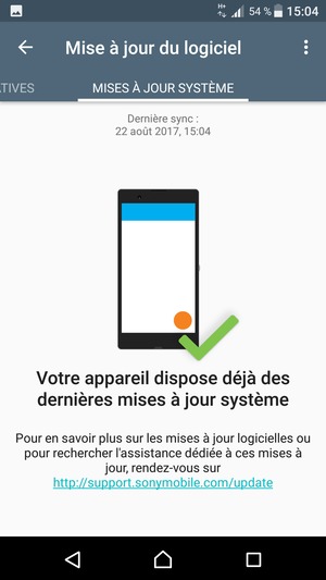 Si votre téléphone est à jour, vous verrez l'écran suivant