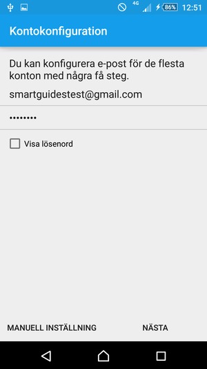 Ange din Gmail- eller Hotmail-adress och lösenord. Välj NÄSTA