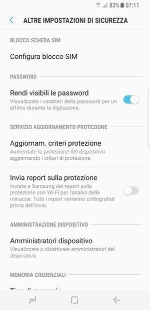 Seleziona Configura blocco SIM