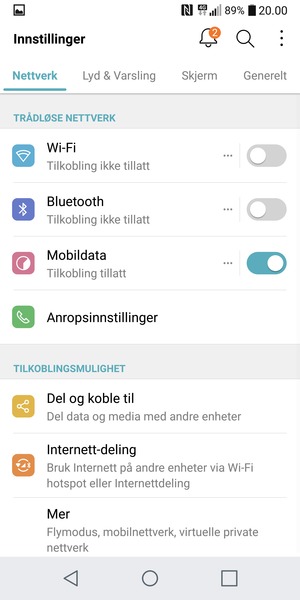 Velg Nettverk og Wi-Fi
