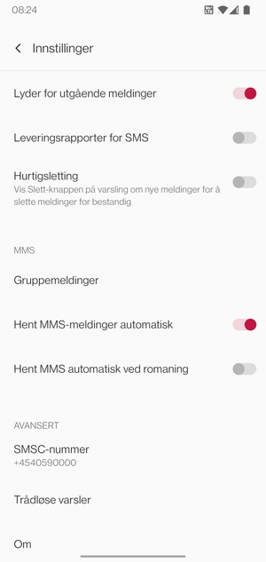 Velg SMSC-nummer