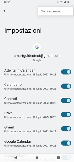 Seleziona Sincronizza ora