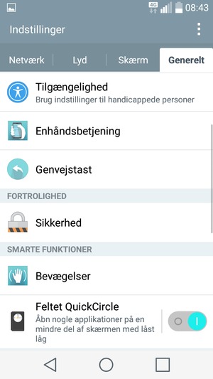 For at ændre PIN-koden til sim-kortet, vælg Generelt og Sikkerhed