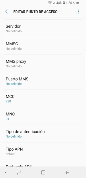 Desplácese hacia abajo e introduzca la información de Internet