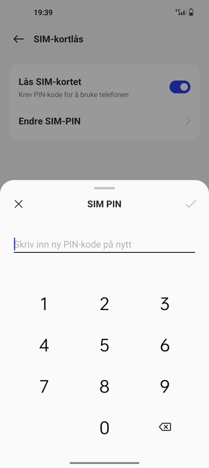 Bekreft din nye PIN-kode for SIM-kort og velg OK
