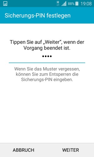 Geben Sie Sicherungs-PIN ein und wählen Sie WEITER