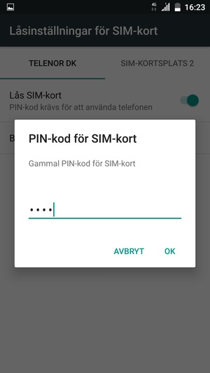 Ange din Gamla PIN-kod för SIM-kort och välj OK