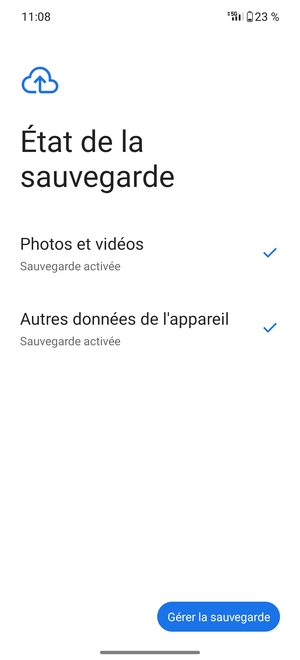 Sélectionez Gérer la sauvegarde